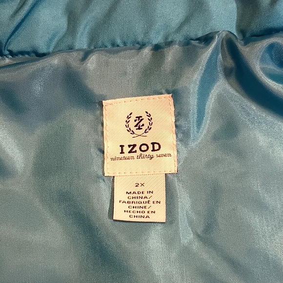 Izod Quilted Nylon Vest, Ice Blue Color, Zipper & SnapsQ, Size 2X - Picture 3 of 7